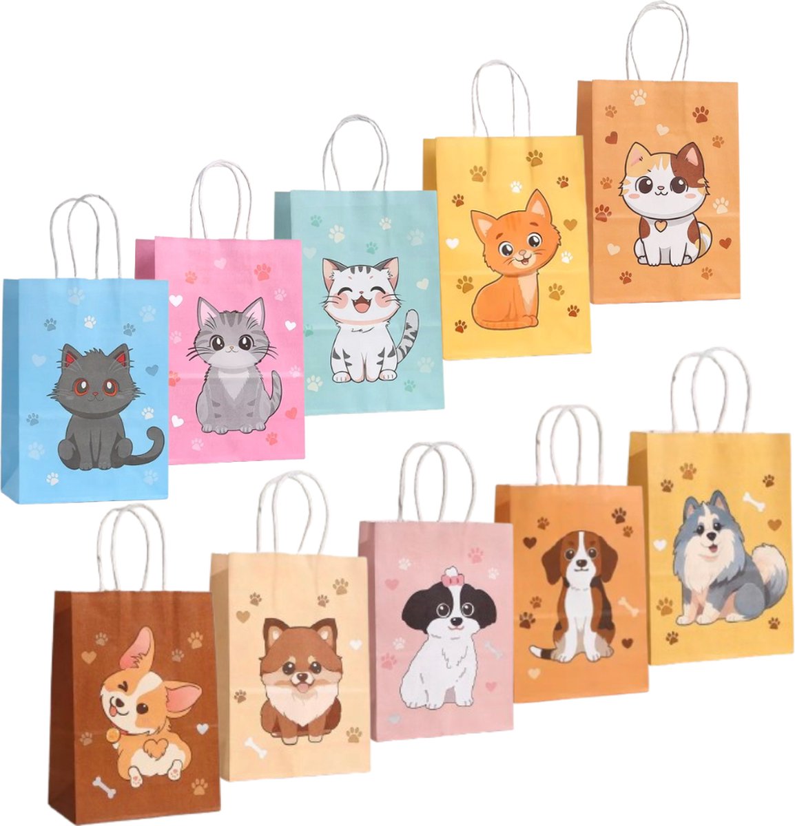 Tobeys Uitdeelzakjes - Kat & Hond - 12 stuks - Traktatie zakjes - 21x16 cm - Kinderfeestje